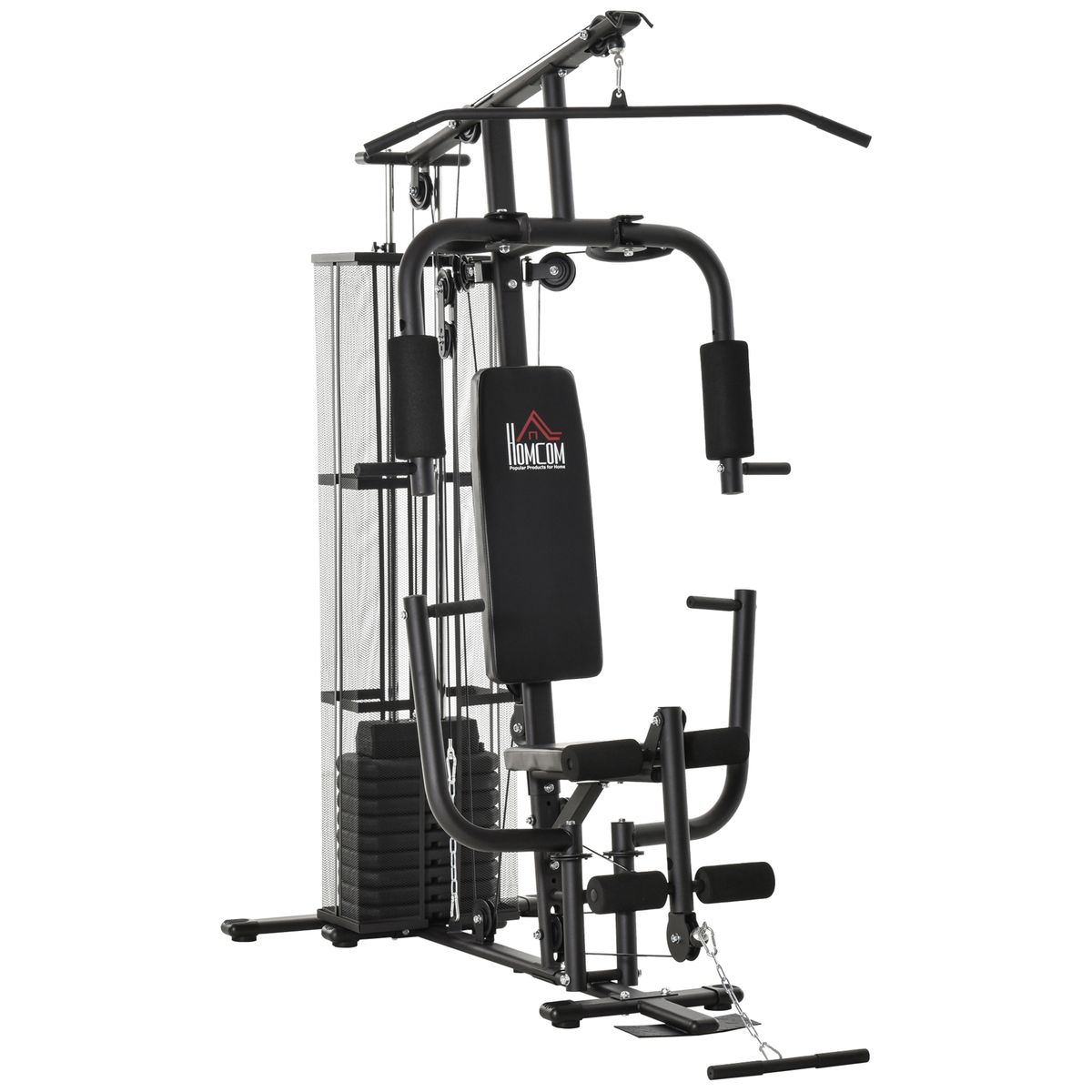 Kraftstation Fitnessstation Fitnessgerät Multifunktion Krafttraining Multistation Trainingsstation Mit Latzug Butterflystange 45kg Gewichten Seil, Fitnessgeräte Für Zuhause Schwarz_desvips.com