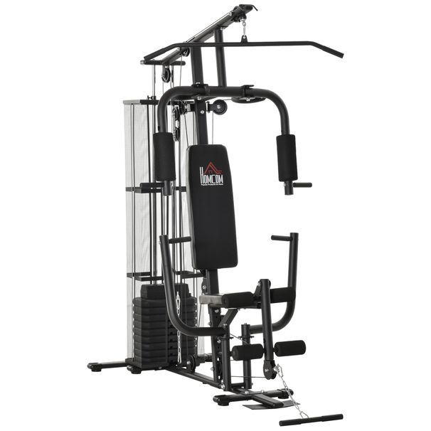 Kraftstation Fitnessstation Fitnessgerät Multifunktion Krafttraining Multistation Trainingsstation Mit Latzug Butterflystange 45kg Gewichten Seil, Fitnessgeräte Für Zuhause Schwarz_desvips.com