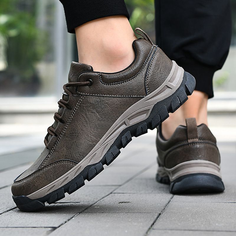 Men's outdoor hiking shoes Non-slip leather top waterproof sports casual men's shoes_desvips.com