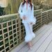 Women's Clothing Autumn and Winter Satin Collar Spliced Blazer Feather Decoration Dress Suit Straight leg Pants Two piece Set_desvips.com