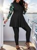 Muslim Swimwear Large Size Swimsuit Women's Conservative Slim Long Sleeve Zipper Trousers Skirt Split Swimsuit_desvips.com