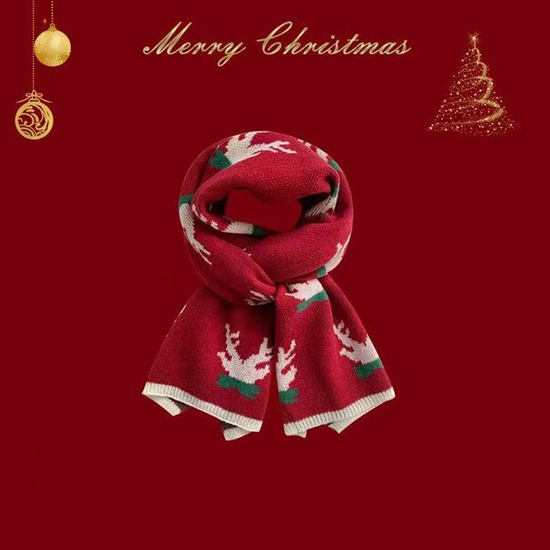Christmas Red Scarf Winter New Year Knitted Wool Versatile Warm Neck Warmer Korean Style Thickened Student_desvips.com