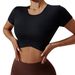 New Round Neck Yoga Sexy Navel Tight Sports Short Sleeve Women Quick Dry Fitness Wear T-shirt_desvips.com