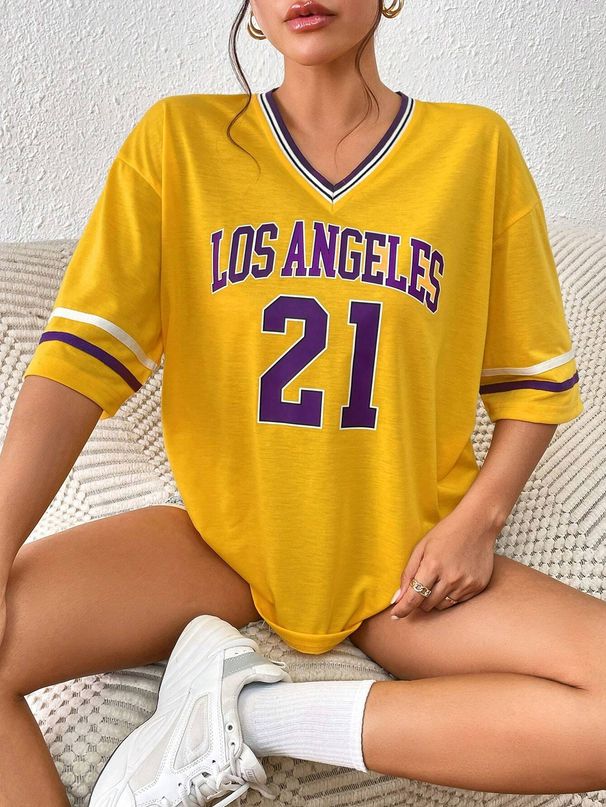 Los Angeles 21 Oversized Baseball Jersey Bodysuit - Sporty Aesthetic, Trendy Y2K Streetwear For Casual & Game Day Looks_desvips.com