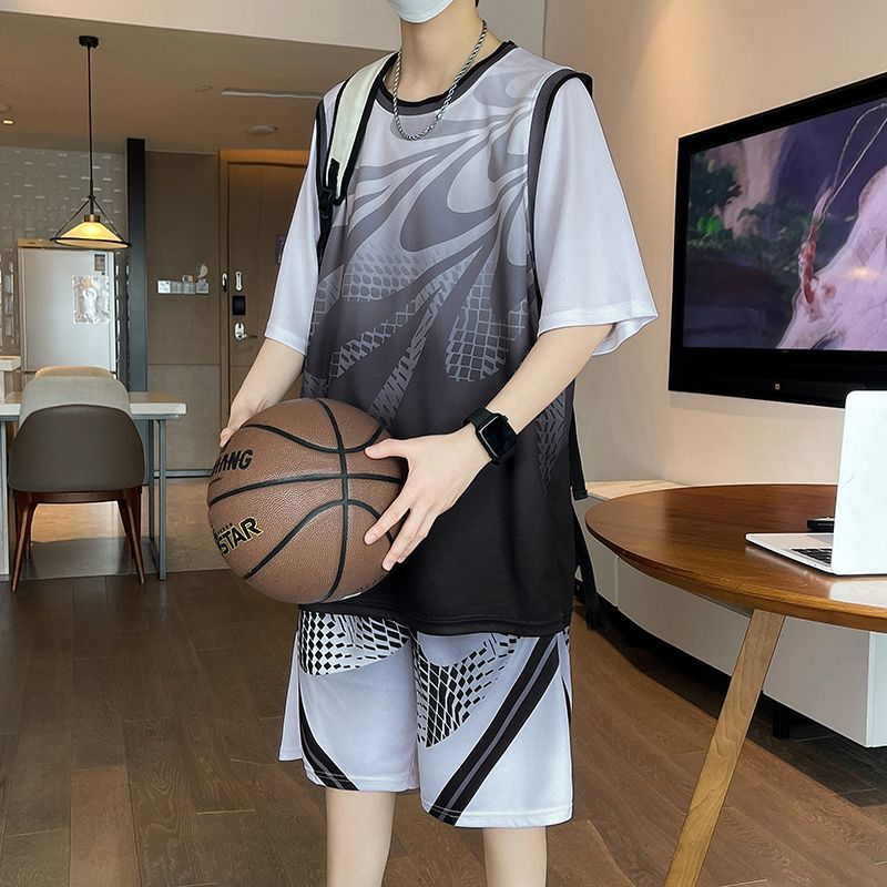 Summer New Quick-Dry Ice Silk Short Sleeve Sports Set Vest Shorts Casual Running Cool Student Basketball Wear_desvips.com