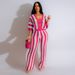Women's clothing sexy ladies V-neck hollow striped lapel knitted wide pants suit_desvips.com