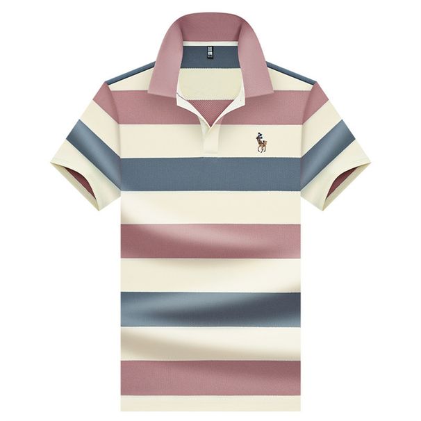2027 Summer Fashion Top Tee T-Shirt Men Lapel Striped Embroidery Anti Wrinkle Non Pilling Short Sleeve Casual POLO Shirts M-4XL_desvips.com