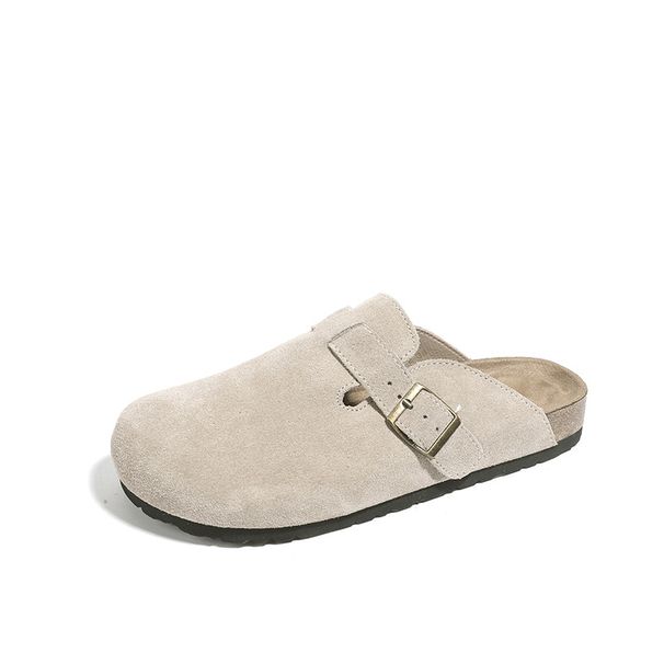 P5 Full Cowhide Women's All-match Retro Autumn And Winter 2023 New Comfortable Flat Cork Half Slippers For Outerwear_desvips.com
