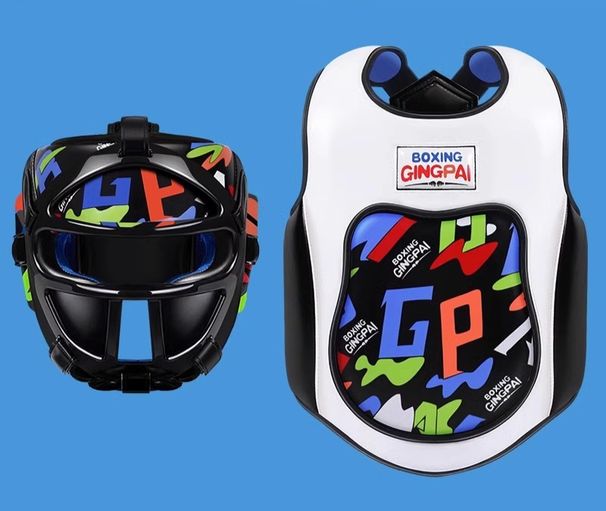 Children's Boxing Sanda Protective Gear Full Set Men And Women Fighting Mask Helmet Muay Thai Training Chest And Leg Crotch Suit Thick_desvips.com