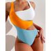 2025 New Sexy Color-Block One-Piece Swimsuit For Women, INS Style, Conservative Bikini, Hot Spring Swimwear_desvips.com