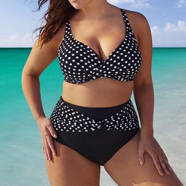 Women's Sexy Bikini Set - Polka Dot Print & Adjustable Ties (Plus Size UPF50+ European Fit Black/White/Red)_desvips.com