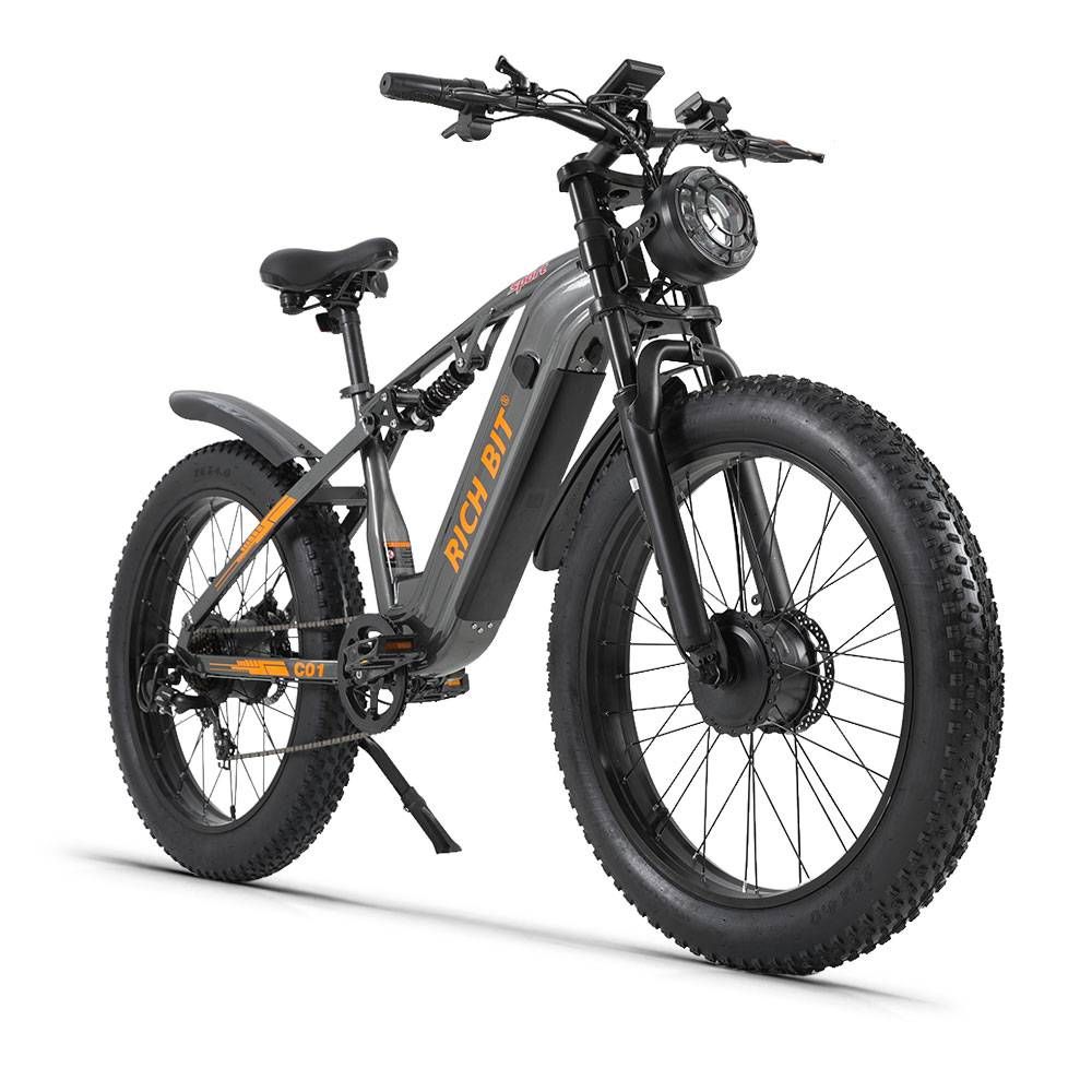 RICH BIT C01 Electric Mountain Bike, 48V 20AH Battery, Full Suspension, Shimano 7-Speed_desvips.com