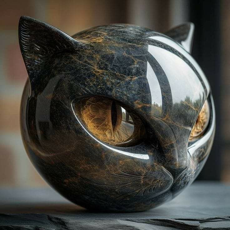 Black Cat Stone Figurine Resin Cat-Head Healing Stone Marble Texture Cat Stone Keepsake Gift Office Home Desktop Decoration_desvips.com