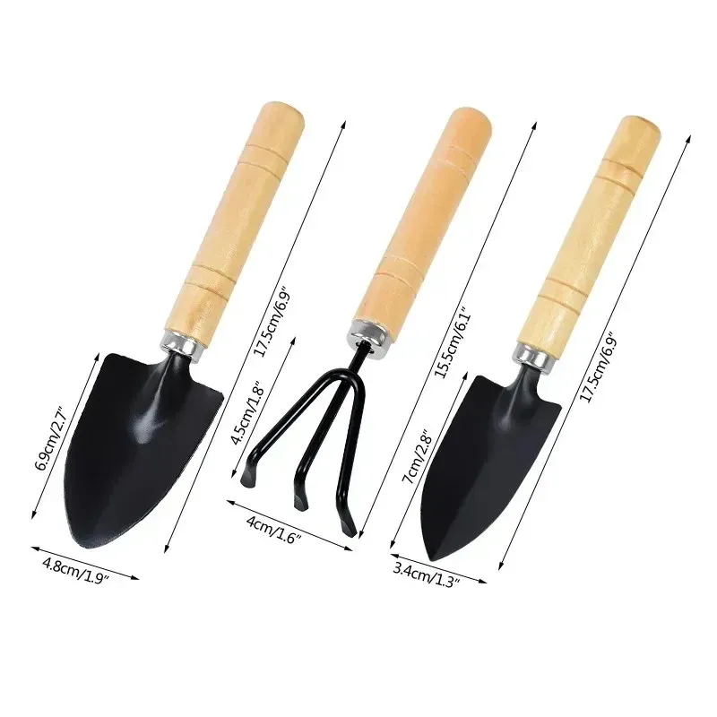 Mini Garden Gardening Tools Three Piece Set Small Iron Pull/rake/shovel Potted Flower Loosening Tool Thin Thick Handle_desvips.com