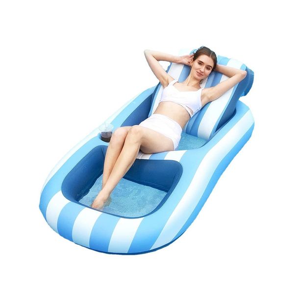 Inflatable Swimming Pool Striped Lounge Chair Water Mesh Floating Bed Adult Backrest Hammock Cloth Cover Floating Row_desvips.com