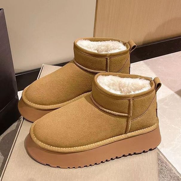 Thick-soled Snow Boots Women's Winter 2024 New Veet Padded Anti-slip Warm Plus Size Cotton Shoes Short Tube_desvips.com