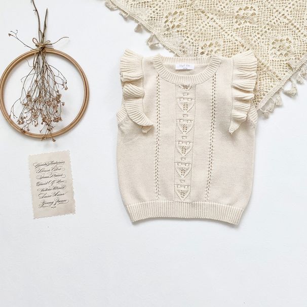 virgilkids Spring And Autumn Girls' Woolen With Flutter Sleeves, Knitted Baby Vest, Cotton Yarn Pullover Vest_desvips.com