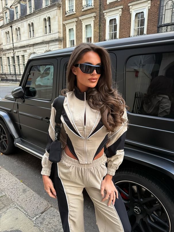 European American New Fashion Cross-Border Color-Block Trendy Casual Sports Long-Sleeve Zipper Irregular Top And Pants_desvips.com