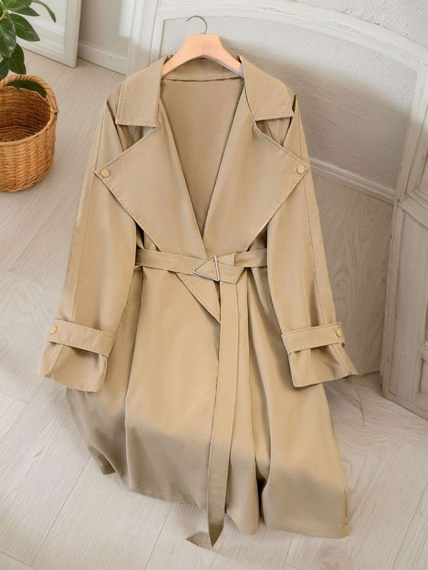 women's leather trench coat with belted waist & lapel collar elegant long s cket for fall winter (brown/black/grey/pattern)_desvips.com