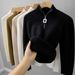 Women's Fleece-Lined Half-Zip Thick Knit Sweater - Soft Semi-Turtleneck Pullover For Winter & Fall (White, Black, Beige, Khaki, One Size)_desvips.com