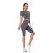Quick Drying Breathable Sports Bra And Shorts Set Vertical Stripes Running Yoga Fitness Five Point Short Sleeved_desvips.com