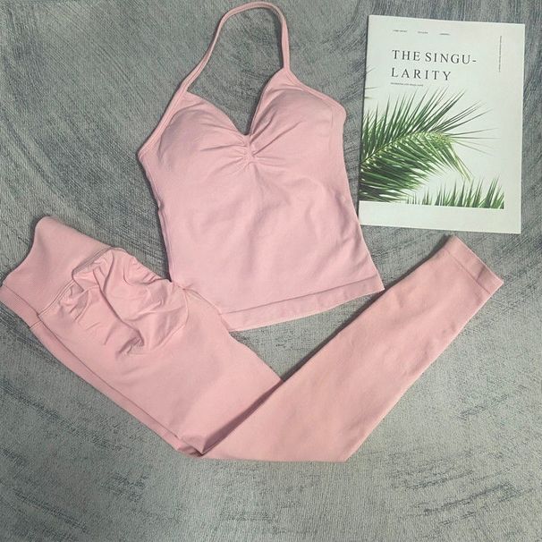 Women's Sports Yoga Tank Top And Long Bottom Set Running Tights Fitness Clothing Set_desvips.com