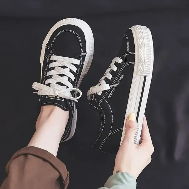 canvas Women's Summer Casual Versatile White Black Big Toe Shoes Autumn Thick Sole Breathable Board_desvips.com