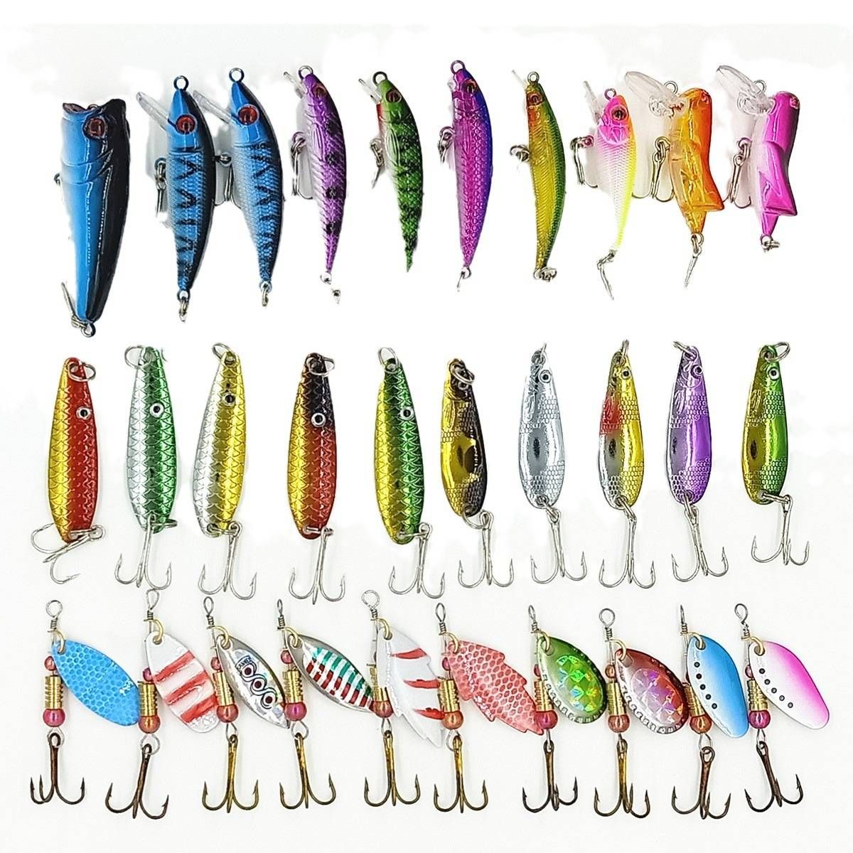 Fishing Tools 30 Plastic Fish Composite Rotating Sequins Set Mixed Lure Minnow Climbing Pencil Insect Bait_desvips.com