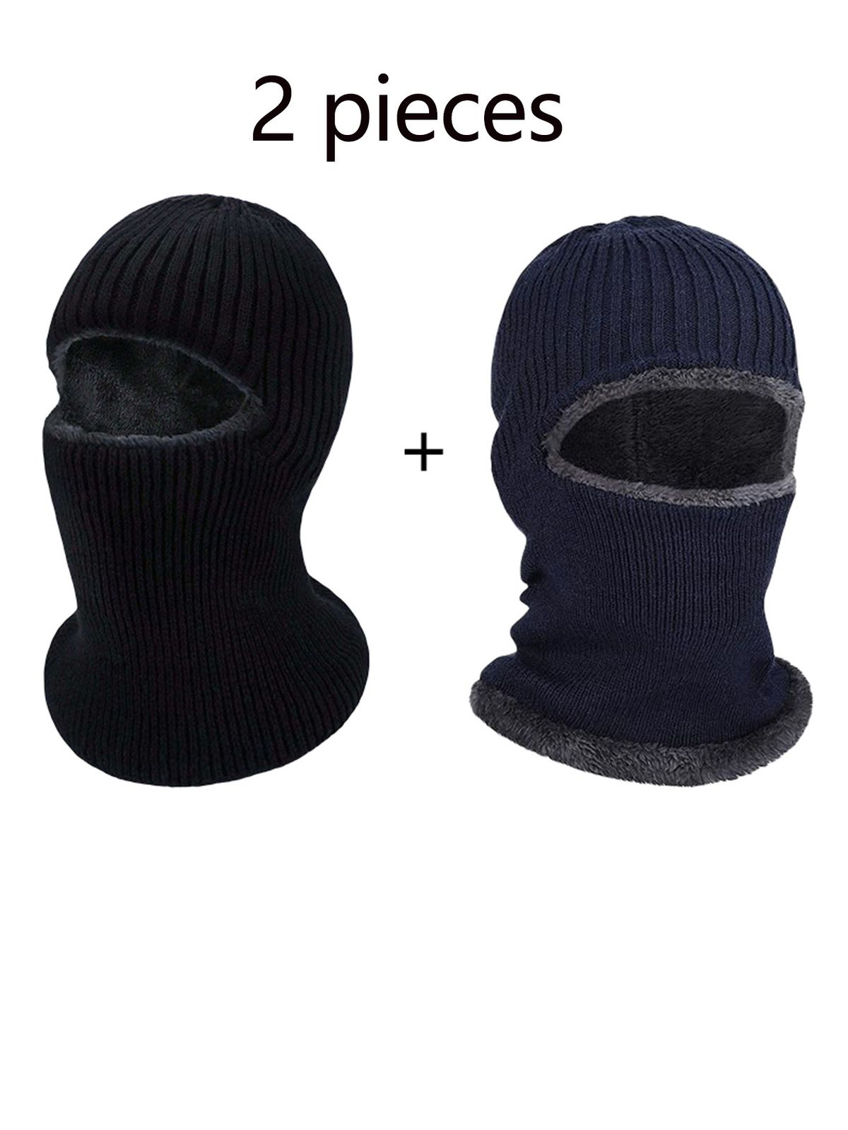 Thermal Knit Balaclava Hat With Fleece Lining - Windproof Face Mask For Skiing, Cycling & Winter Outdoor Activities (2-Pack, Unisex, Stretchy Fit)_desvips.com