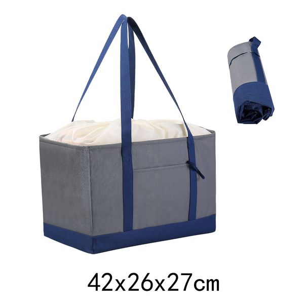 Large Insulated Shopping Tote Foldable Oxford Thermal Bag With Drawstring Closure 20L Capacity Perfect For Groceries Picnics Beach Trips_desvips.com