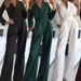 Women's long skirt jumpsuit slanted placket mid-waist temperament commuting jumpsuit_desvips.com