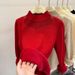 Women's Fleece-Lined Knit Sweater Winter Thick Warm Pullover Semi-Turtleneck Long Sleeve Casual Solid Color_desvips.com