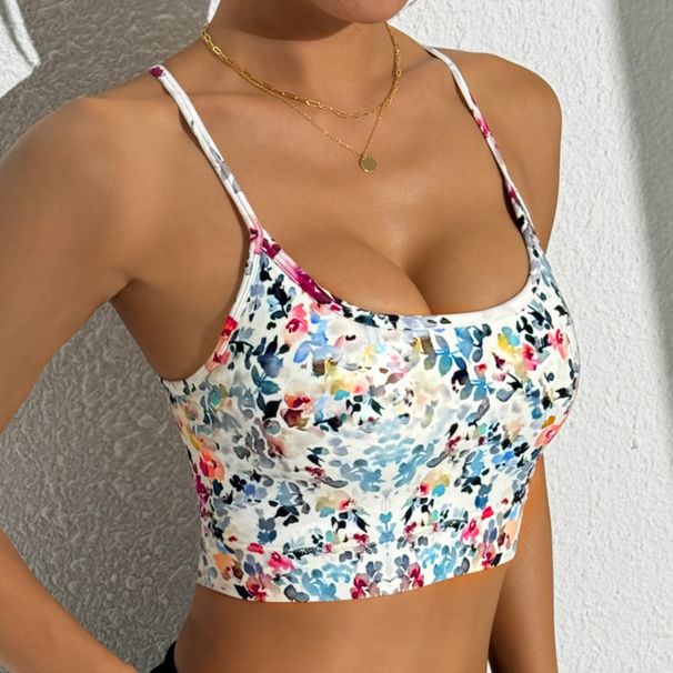 Women's Floral Print Push Up Bra Cross Strap Thin Strap Backless Yoga Vest Fitness Underwear Spring Summer New Arrival_desvips.com