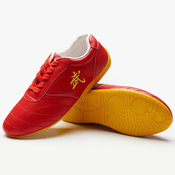 2025 New Red Color Leather Taichi Unisex Size 34-47 Chinese Kung Fu Sport Sneakers Non-slip Women Fitness Training Shoes_desvips.com