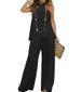 Women's new fashion casual backless solid color sleeveless suit wide-leg pants two-piece suit_desvips.com