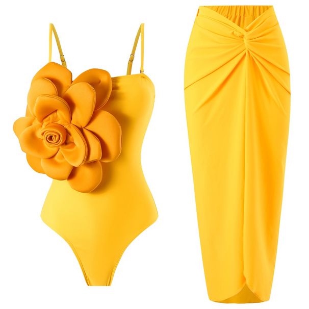 New One-piece Fashion Sexy Swimsuit For Women Skinny Big Flower Swimsuit Set Nylon Skirt_desvips.com