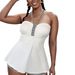 Plus-size Drawstring Conservative Striped High-waisted Swimsuit Top Up_desvips.com
