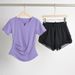 Women's Slim Fit V-Neck Yoga Top Quick Drying Short Sleeve Sports T-Shirt Breathable Fitness Suit For Running And Summer Activities_desvips.com