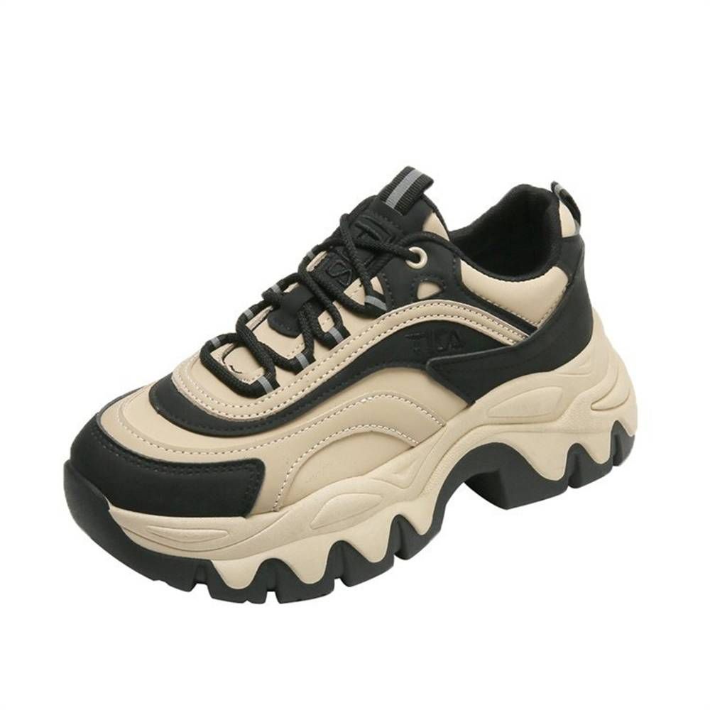 2025 Fashion Sneakers Women's Artificial PU Splicing Thick Sole Heightening Non-Slip Wear-Resistant Running Shoes 35-40_desvips.com
