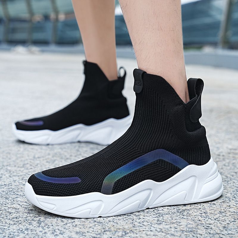 Male flying knitting high top couple socks shoes large size men's and women's fashion shoes casual sports shoes_desvips.com