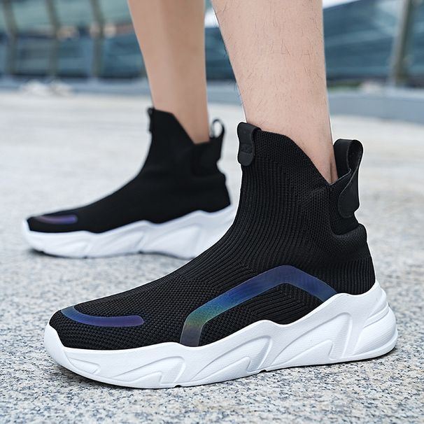 Male flying knitting high top couple socks shoes large size men's and women's fashion shoes casual sports shoes_desvips.com