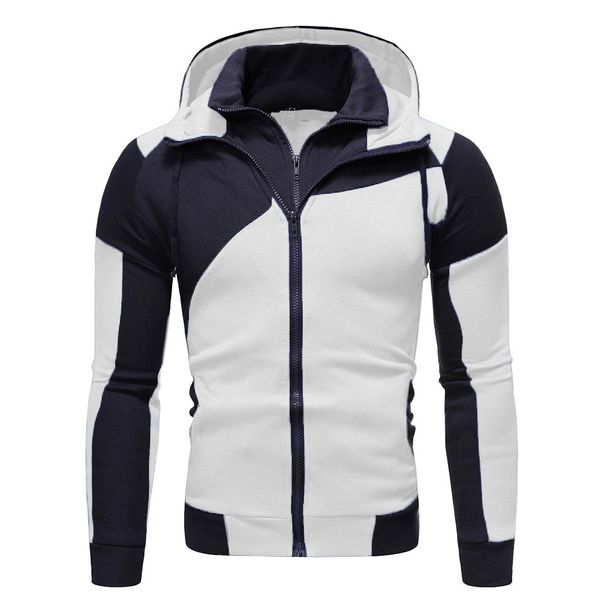 Men's Clothing Personalized Colorblock Double Zipper Hooded Cardigan Slim Sweater_desvips.com