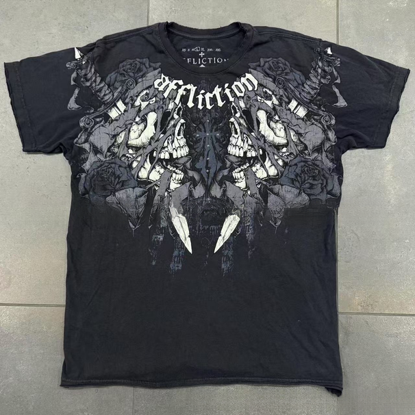 2025 New T-Shirt Fashion Affliction Print Cotton Short Sleeve Men's Hip Hop Harajuku Plus Size Summer Round Neck_desvips.com