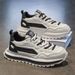 Fashion Sneakers Jogging Shoes Walking Shoes Youth Men Artificial Leather Splicing Low Top Lace-Up Thick Sole Non-Slip Wear-Resistant Running Shoes_desvips.com