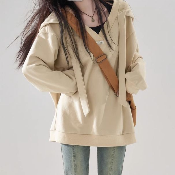 American Hooded Sweatshirt For Women In Spring And Autumn 2024 New Item, Large Size, Loose, Casual, Lazy Style,_desvips.com