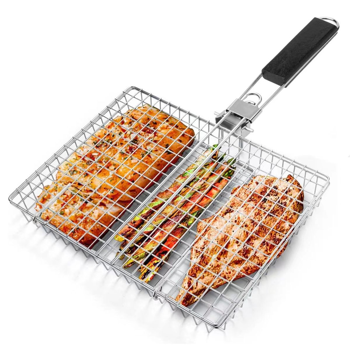 Folding Handle Barbecue Clamp Roast Chicken Outdoor Multi-functional Grilled Fish Roast Corn Barbecue Grill Grill_desvips.com