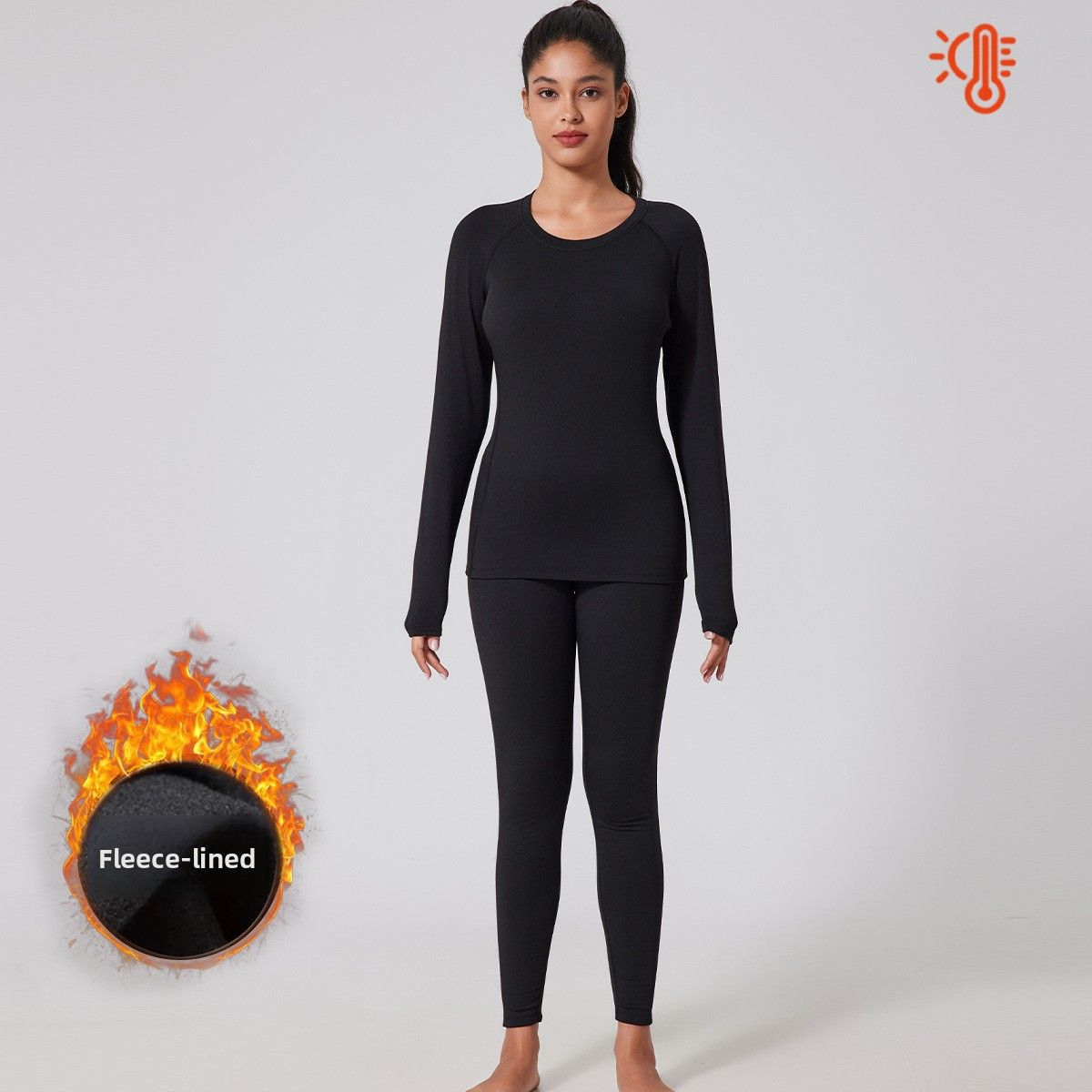 Autumn Winter New Fleece-Lined Thermal Underwear For Women, Slim Fit Base Layer, Sweat-Wicking Quick-Dry Sports Set_desvips.com