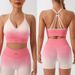 AMS7347 Women's Fitness Shorts Set Elastic Tight High Waist Hip Lift Gradient Color Bra Yoga Wear_desvips.com