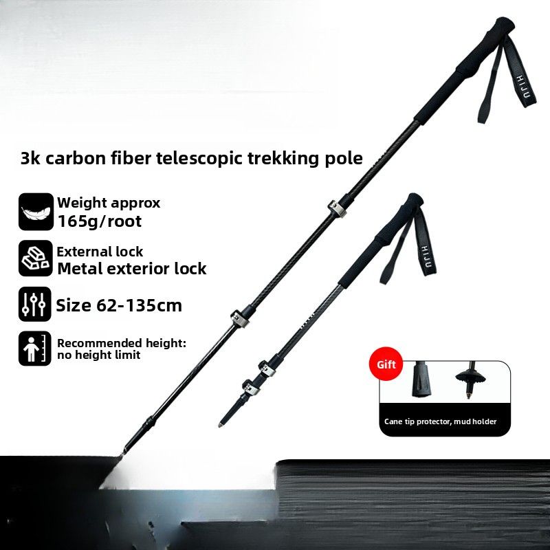 HUJU Hiking 3k Carbon Fiber Outdoor Metal Buckle Lightweight Telescopic Stick_desvips.com