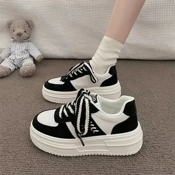 Womens Platform Chunky Sneakers Casual Vulcanized Femme Lace Up Sport Shoes Ladies Fashion Black Pink Footwear 240826_desvips.com